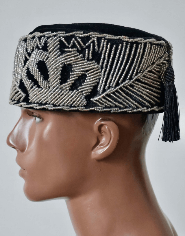 Velvet Beaded Cap | Black & Silver - Ziagu