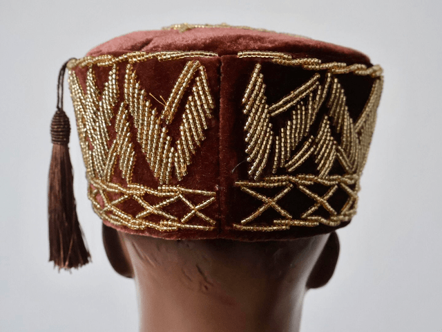 Velvet Beaded Cap | Brown - Ziagu