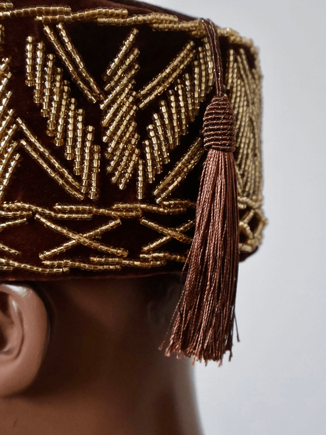 Velvet Beaded Cap | Brown - Ziagu