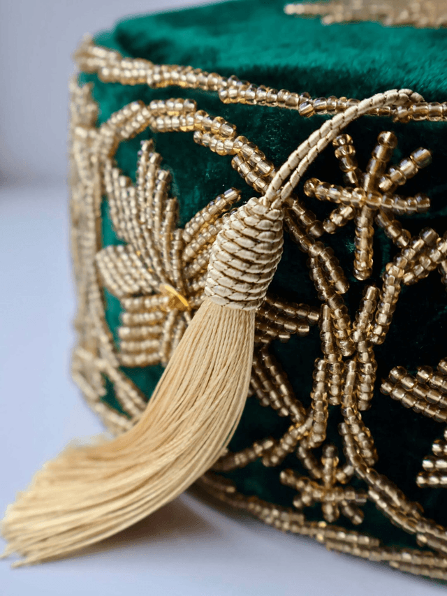 Velvet Beaded Cap | Green - Ziagu 
