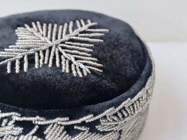 Velvet Beaded Cap | Black & Silver - Ziagu