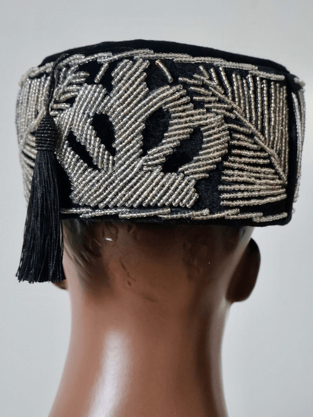 Velvet Beaded Cap | Black & Silver - Ziagu