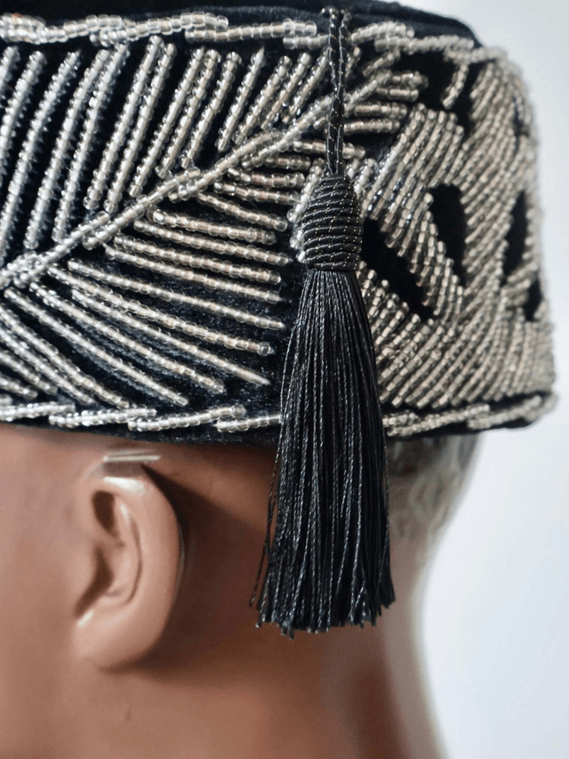 Velvet Beaded Cap | Black & Silver - Ziagu
