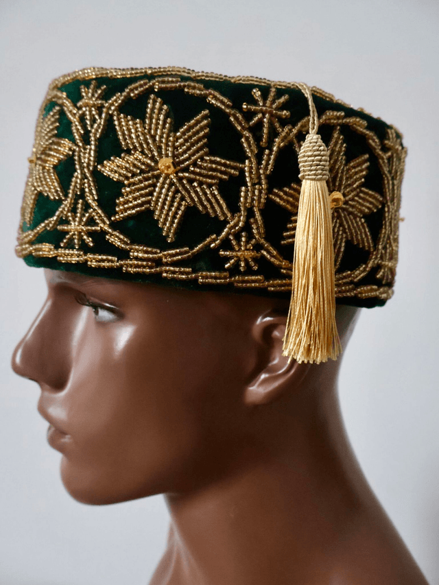 Velvet Beaded Cap | Green - Ziagu 