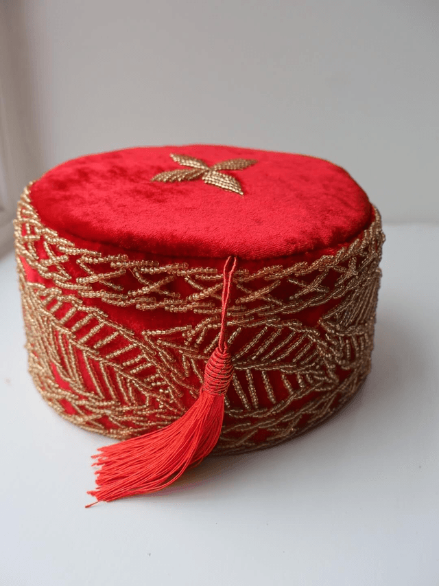 Velvet Beaded Cap | Red - Ziagu
