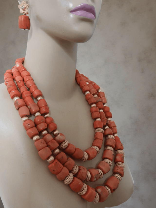 Authentic Coral Bead Necklace and Earring Set | Ziagu