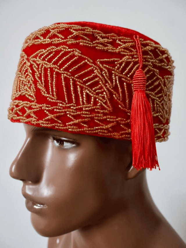 Velvet Beaded Cap | Red - Ziagu