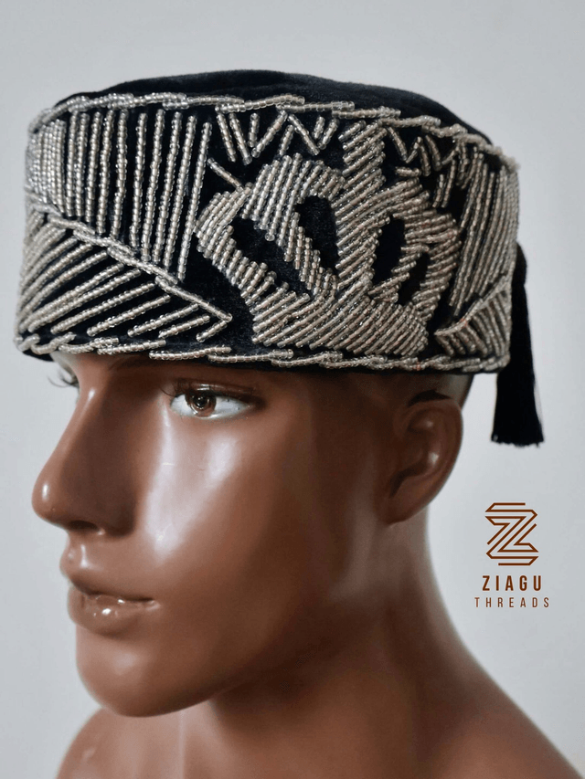 Velvet Beaded Cap | Black & Silver - Ziagu