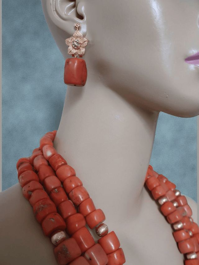 Authentic Coral Bead Necklace and Earring Set | Ziagu