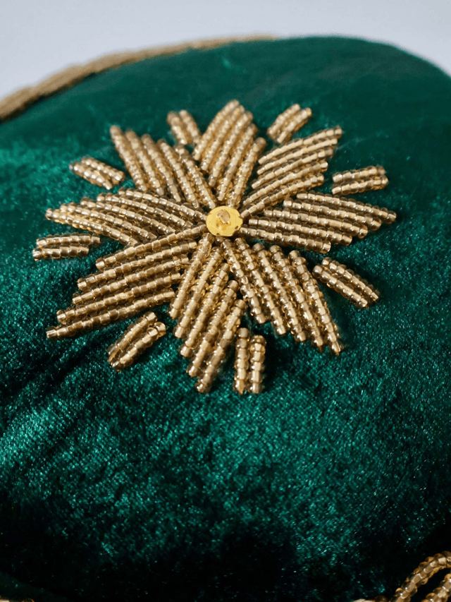 Velvet Beaded Cap | Green - Ziagu
