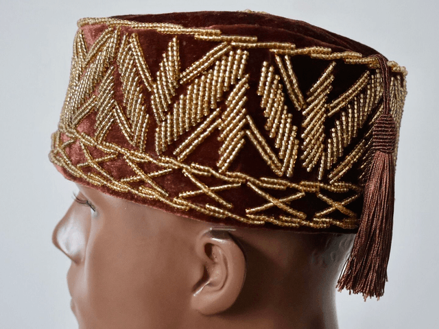 Velvet Beaded Cap | Brown - Ziagu