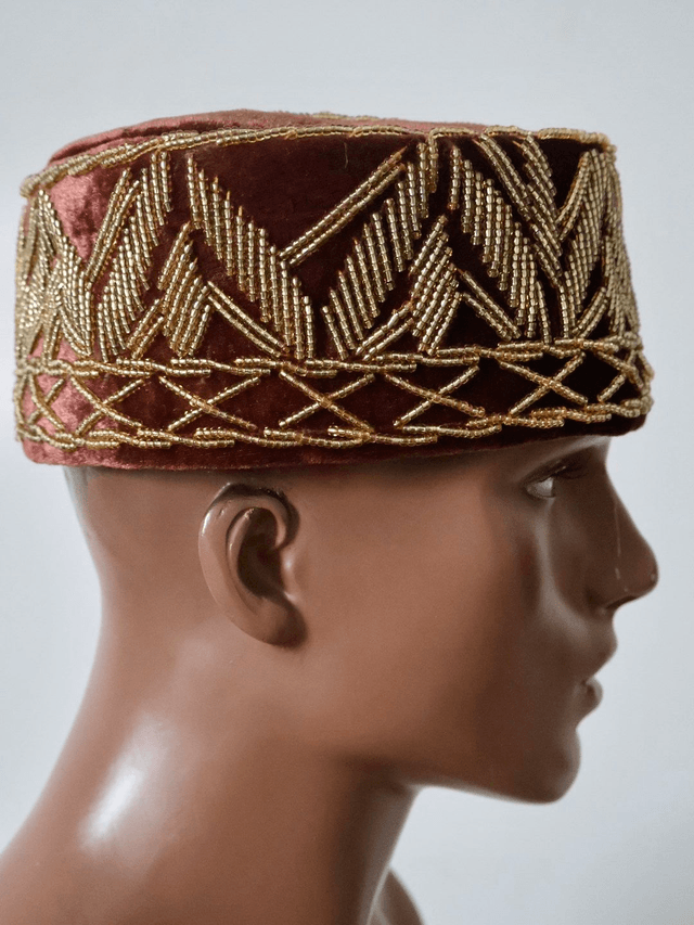 Velvet Beaded Cap | Brown - Ziagu