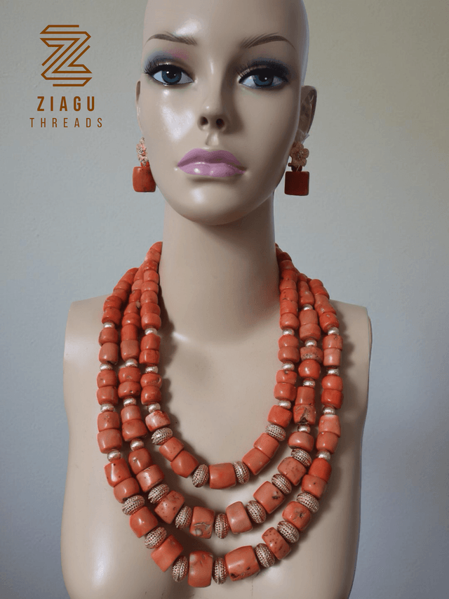 Authentic Coral Bead Necklace and Earring Set | Ziagu