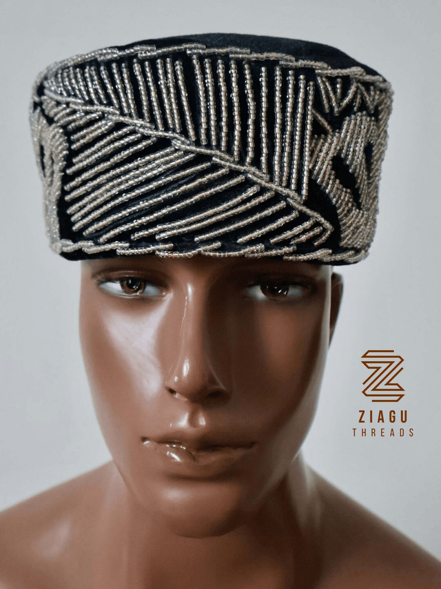 Velvet Beaded Cap | Black & Silver - Ziagu