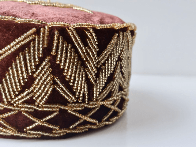 Velvet Beaded Cap | Brown - Ziagu