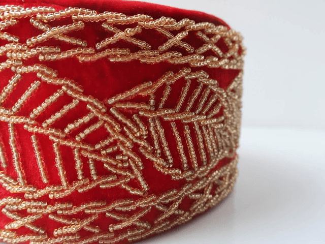 Velvet Beaded Cap | Red - Ziagu