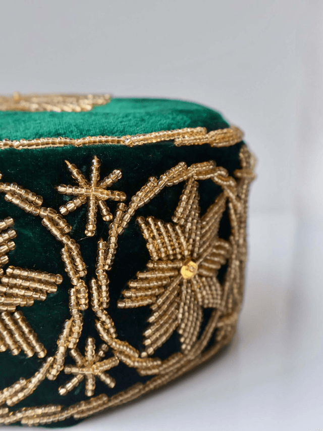 Velvet Beaded Cap | Green - Ziagu