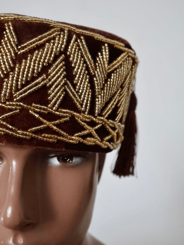 Velvet Beaded Cap | Brown - Ziagu