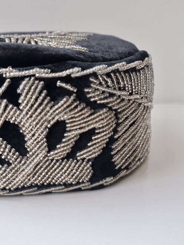 Velvet Beaded Cap | Black & Silver - Ziagu