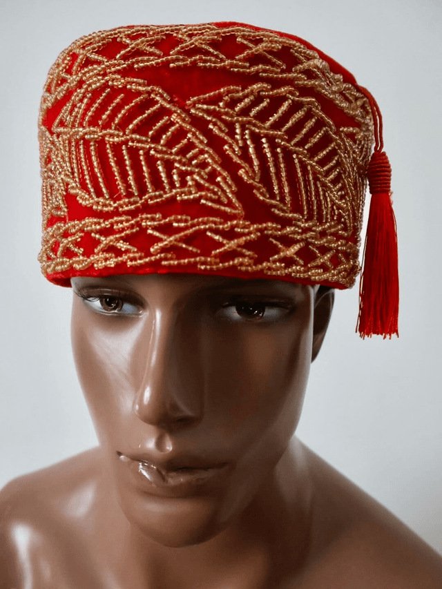 Velvet Beaded Cap | Red - Ziagu